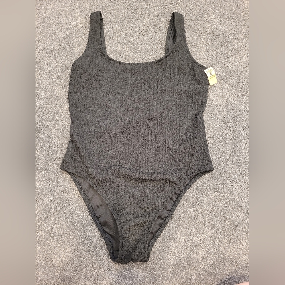 Victoria's Secret PINK Black Ribbed One-Piece Swimsuit NWT Size L